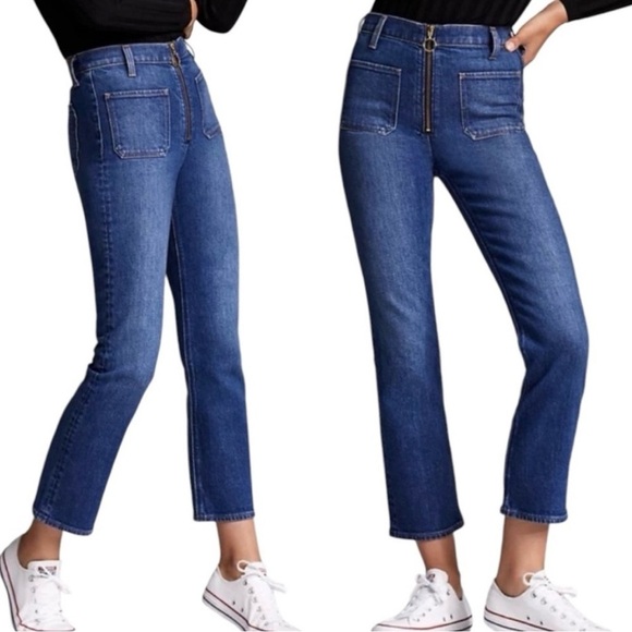 Denim Forum Denim - Denim Forum just peachy Straight Leg Jeans in Classic Blue zipper design 28
